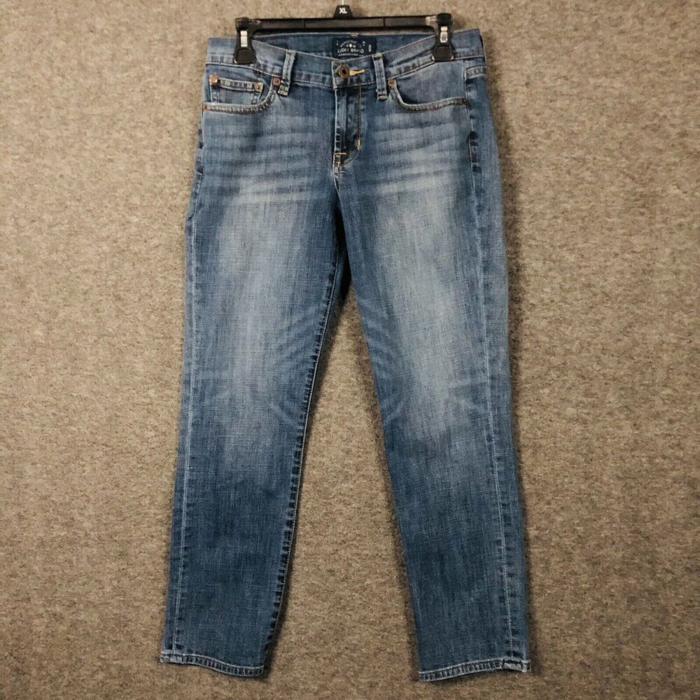 Lucky Brand Jeans Womens 6/28 Whiskered Sweet Crop Med Wash Blue Stretch Denim